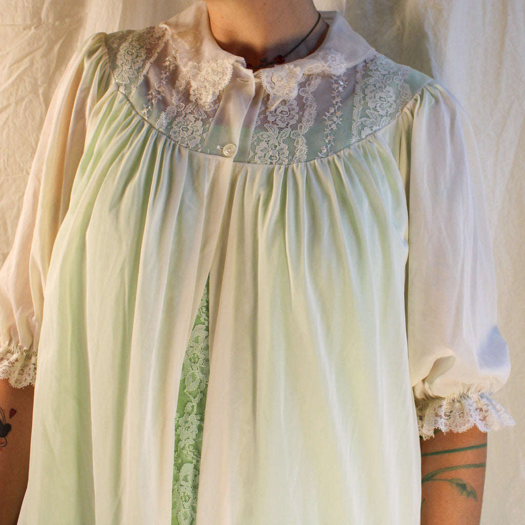 60s/70s vintage lorraine white sheer lace short robe