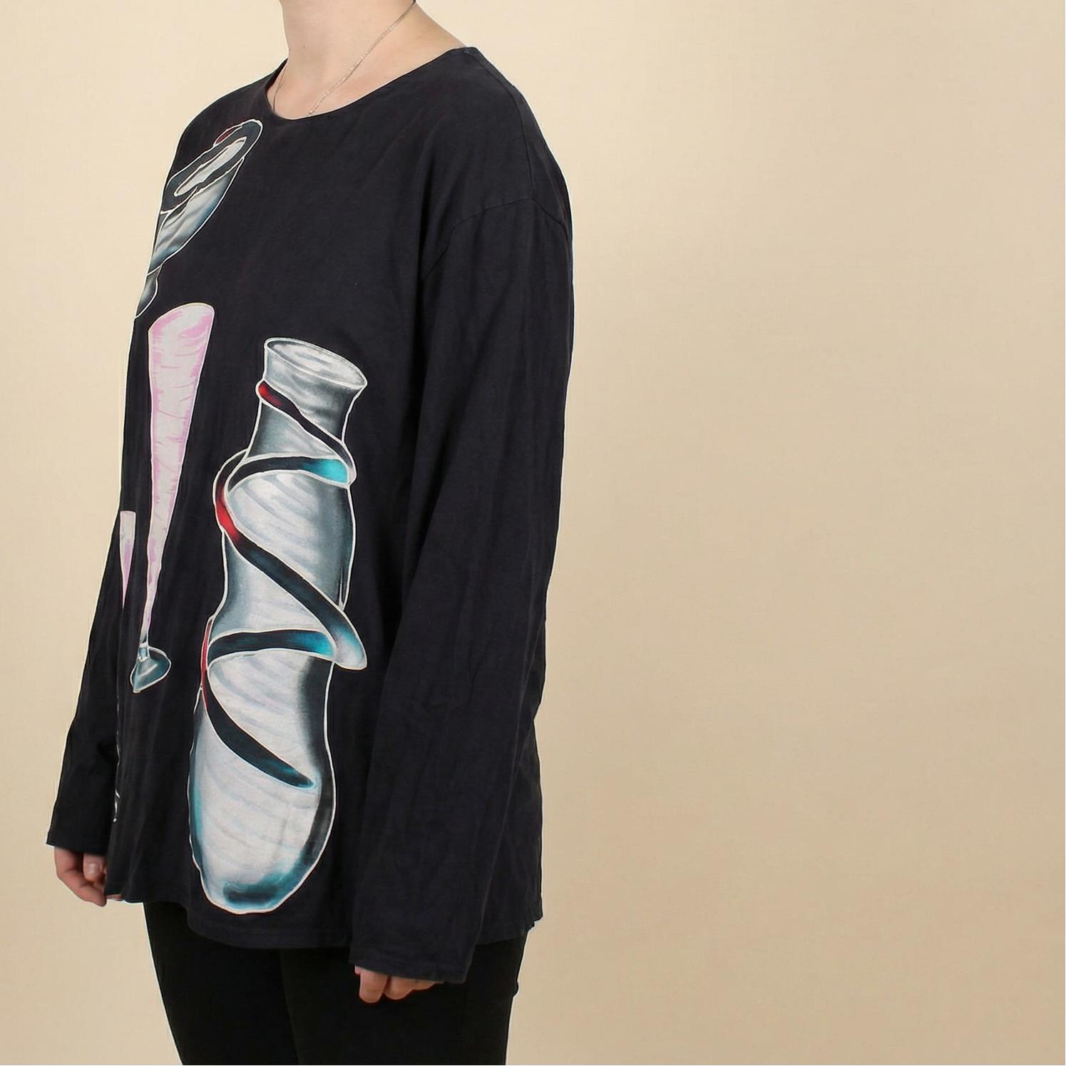 90s silk cocktail glass print blouse - oversized