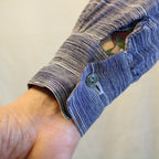 Front view on model of Geoffrey Beene striped silk blouse