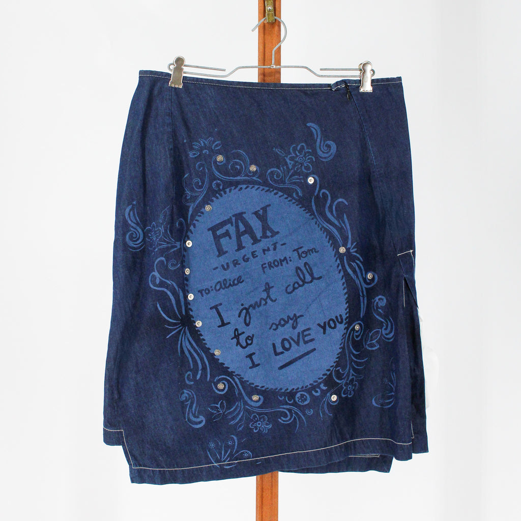y2k custo barcelona fax love-note denim wrap skirt