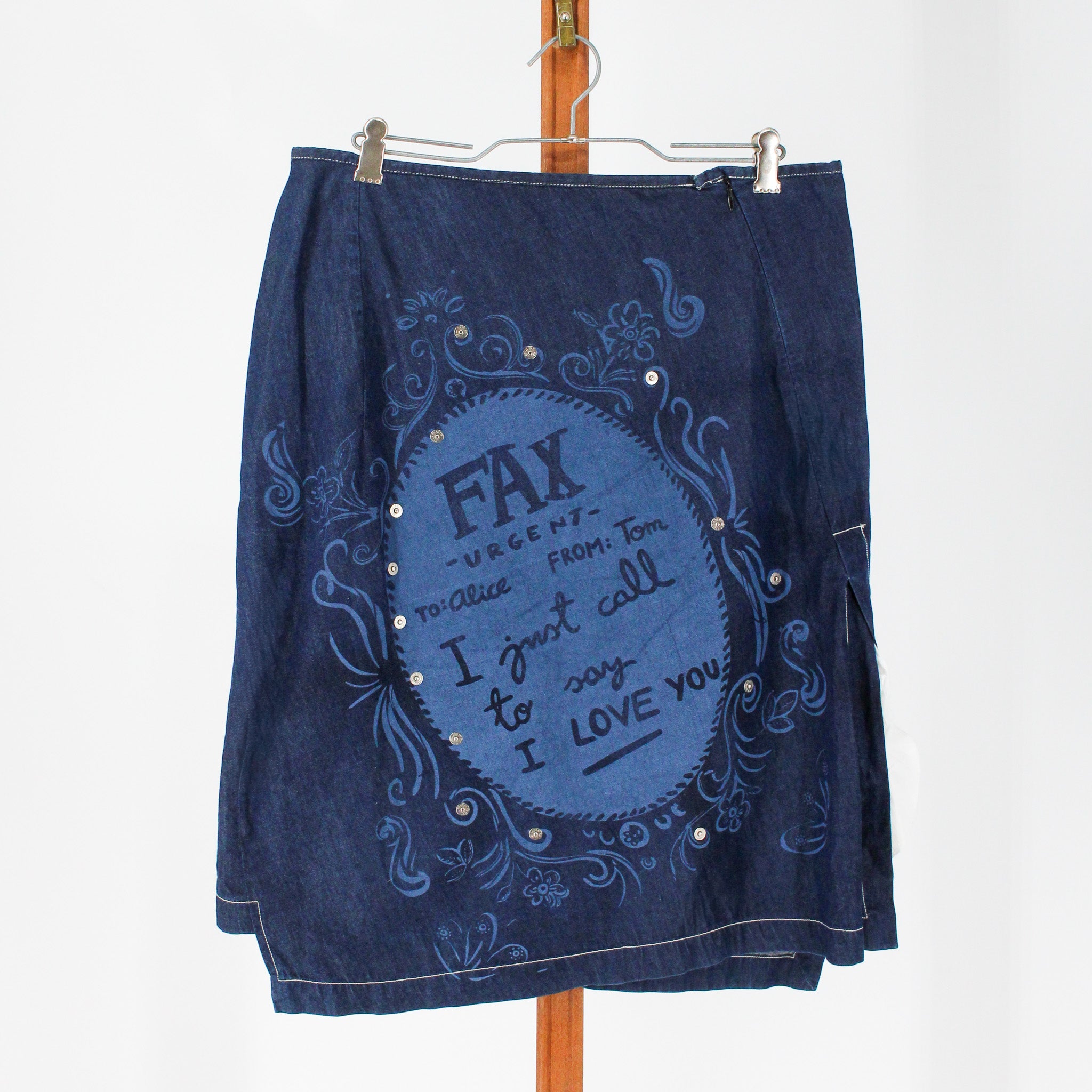 y2k custo barcelona fax love-note denim wrap skirt