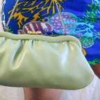 70s mint green bow clasp chain clutch