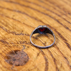 60s sterling heart ring w/ red glass stone – size 3.5