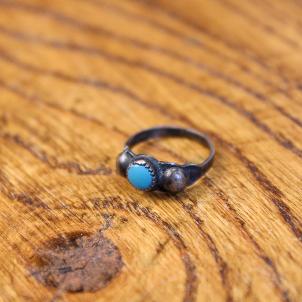 50s sterling turquoise pinky ring w/ split shank – size 3.5