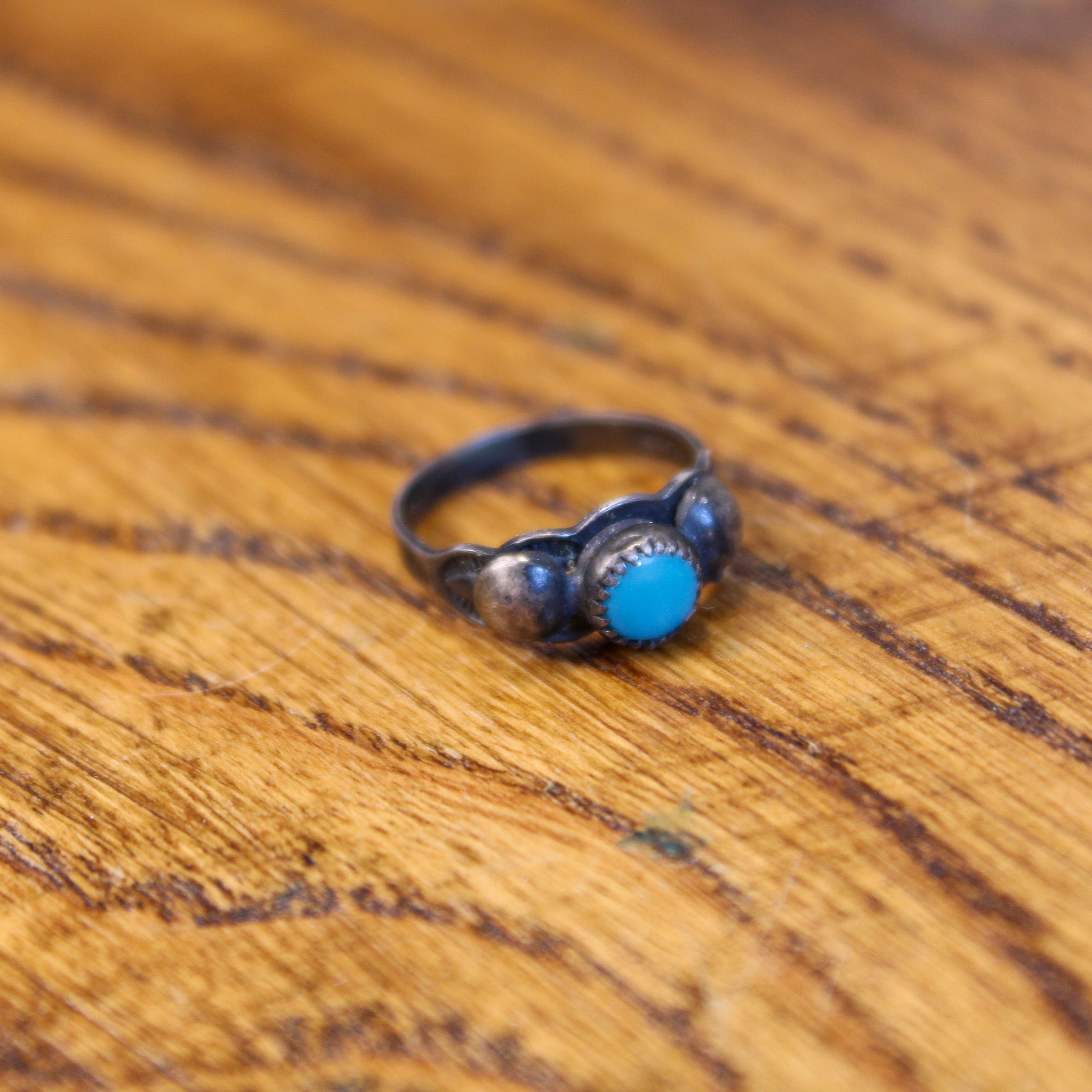 50s sterling turquoise pinky ring w/ split shank – size 3.5