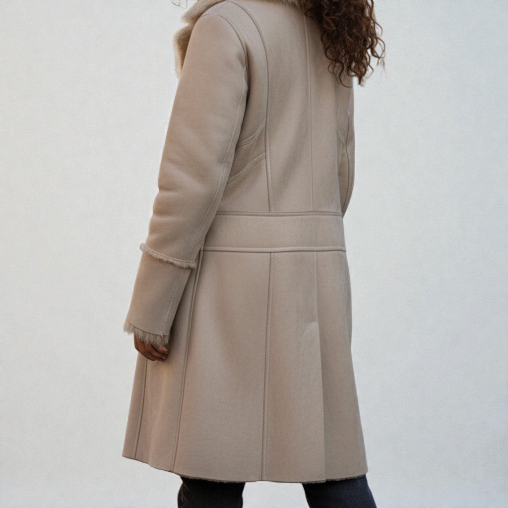 90s vintage lambskin patchwork shearling coat with fur trim - a modern penny lane