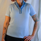Front view on model of Talbott TRAVLER short-sleeve knit top