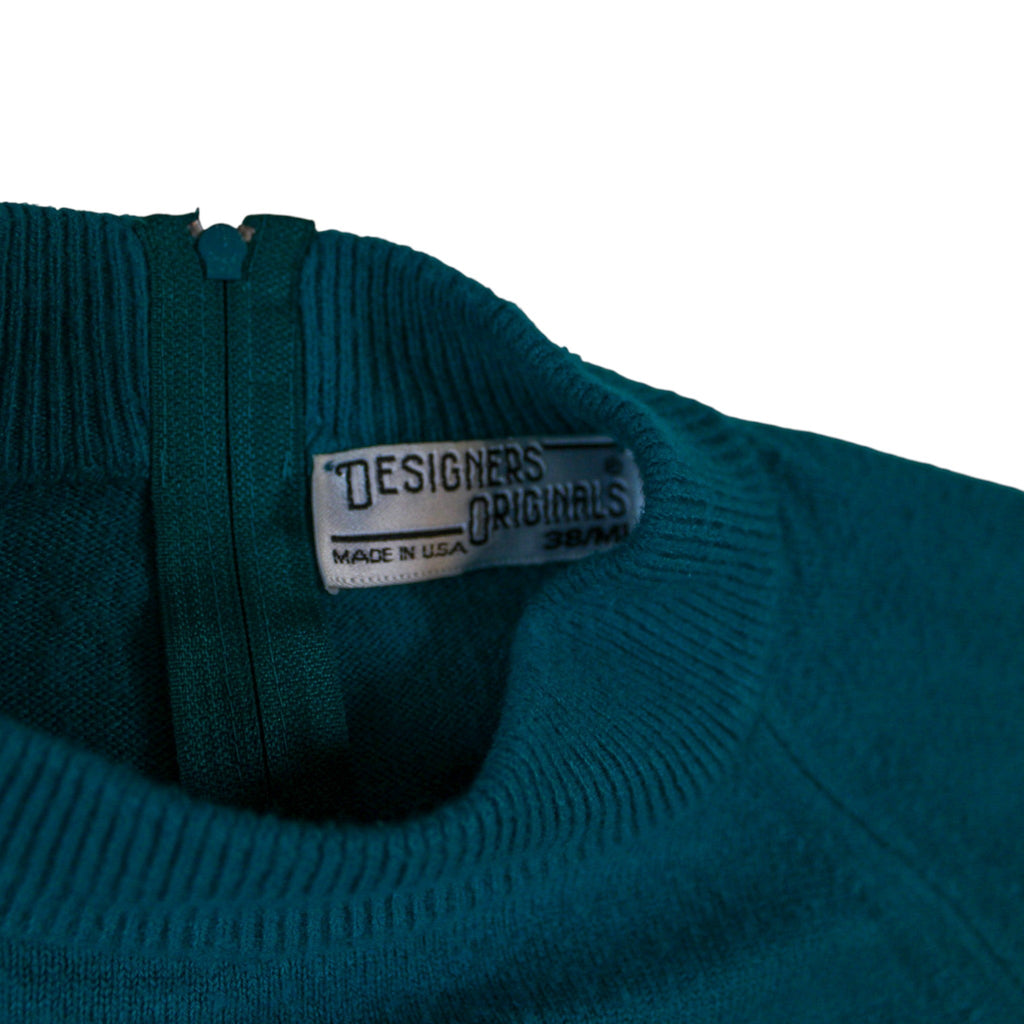 60s designers originals teal mock neck zip-back sweater – m – image 2