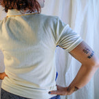 Back view of cream and cobalt terry