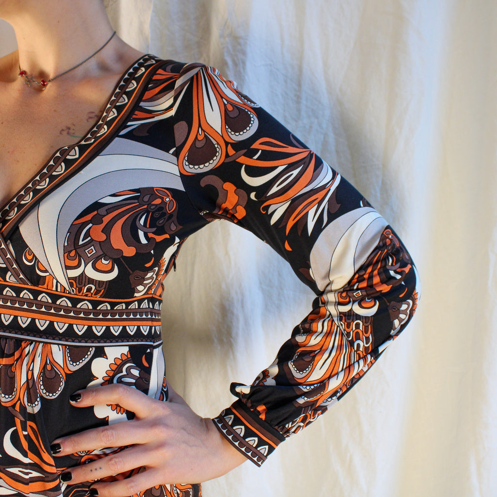 y2k tibi 100% silk stretch psychedelic mini dress