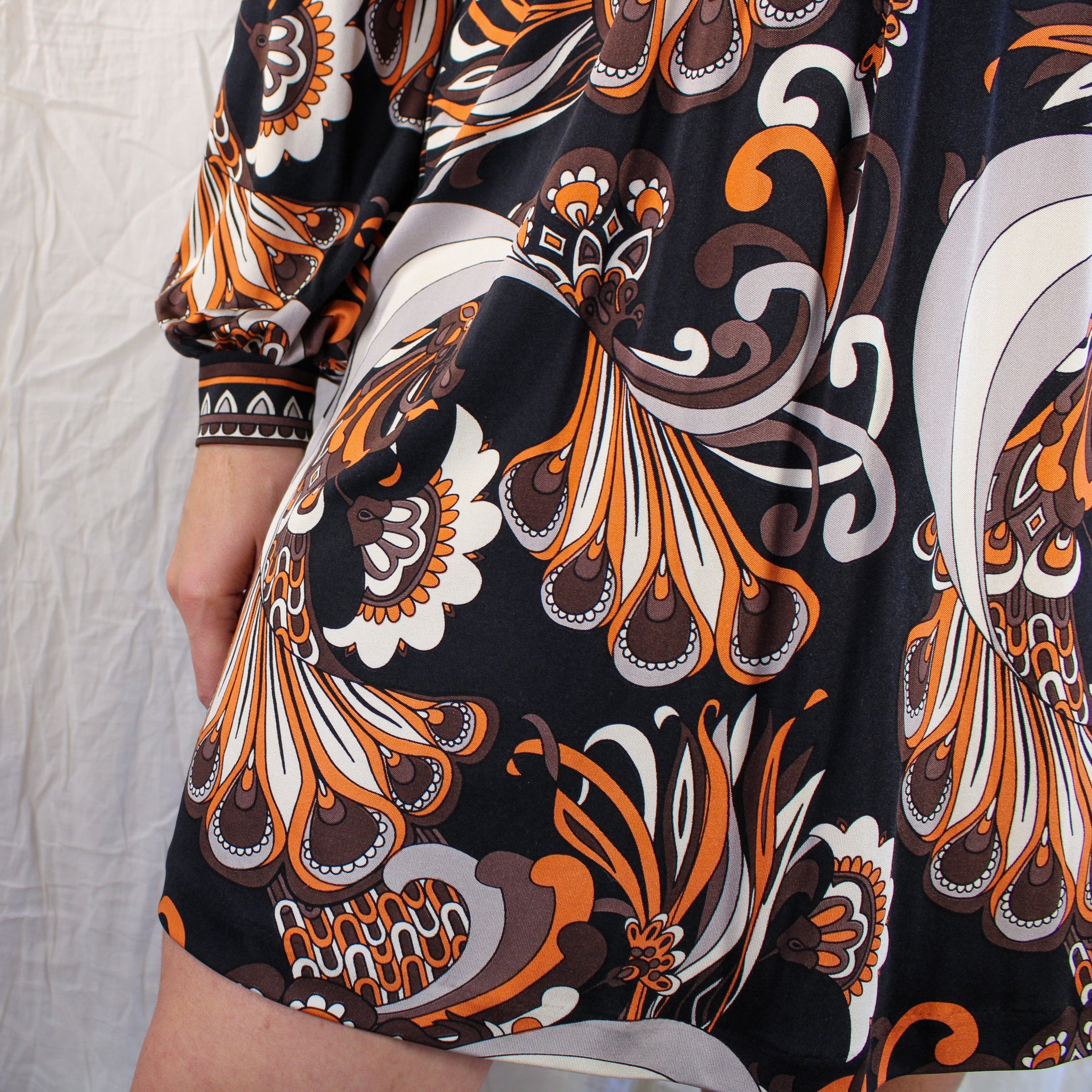 y2k tibi 100% silk stretch psychedelic mini dress