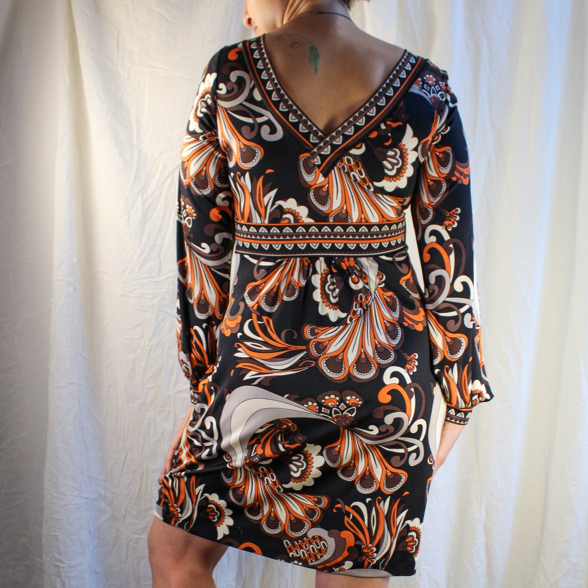 y2k tibi 100% silk stretch psychedelic mini dress