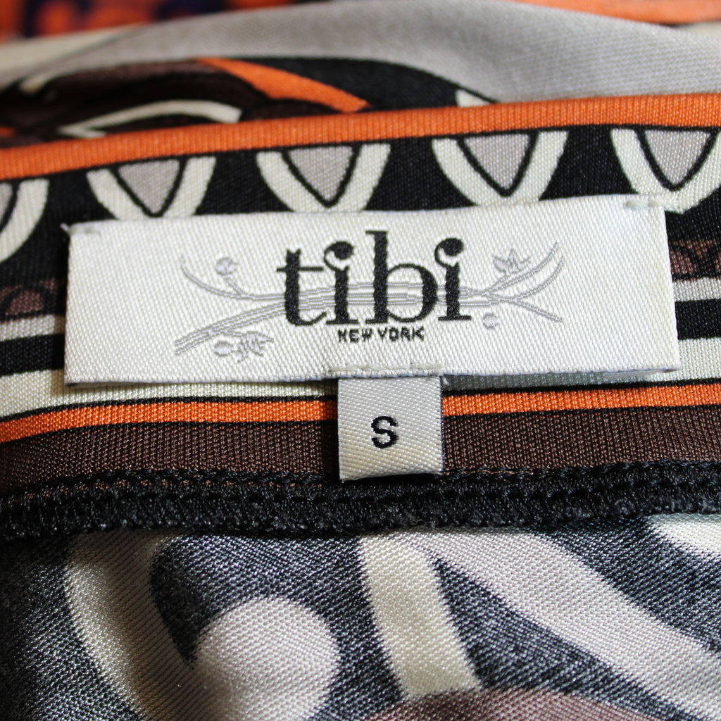 y2k tibi 100% silk stretch psychedelic mini dress