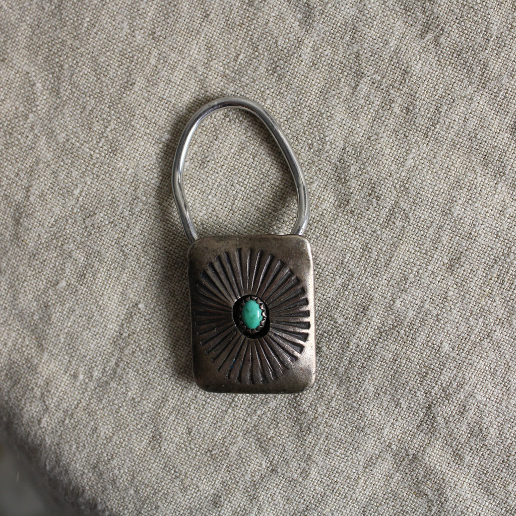 mid-century bennett turquoise and silver sunburst bolo tie slide