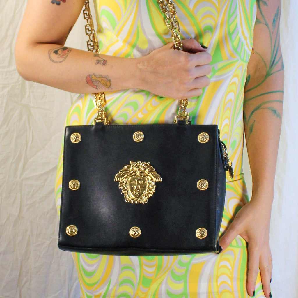 90s RARE gianni versace medusa chain shoulder bag