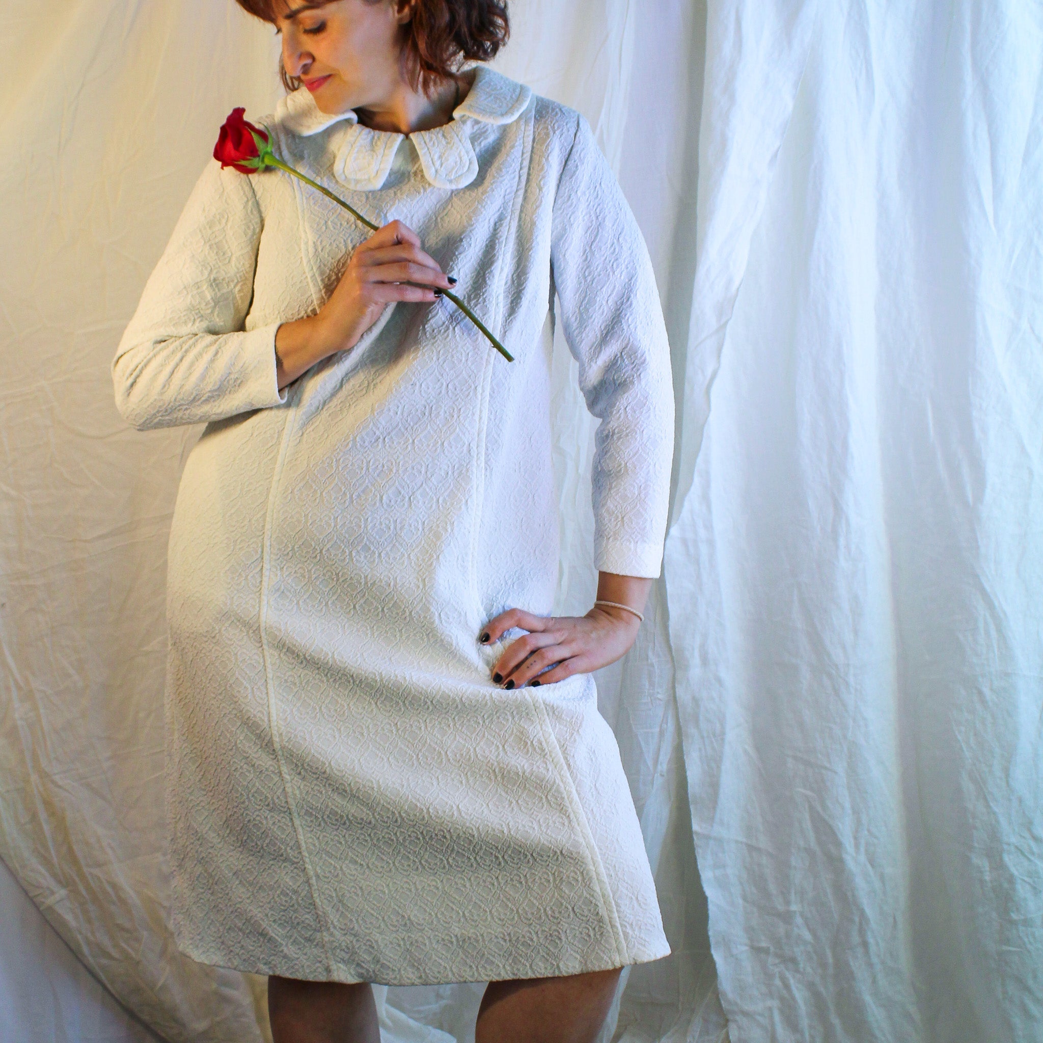 60s white clown collar mod dress
