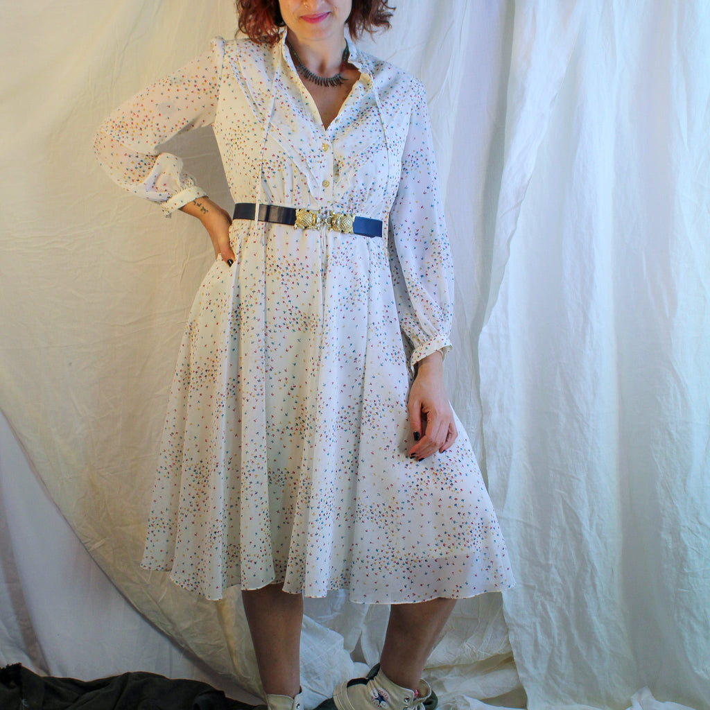 late 70s japanese deloge floral chiffon dress - image 4