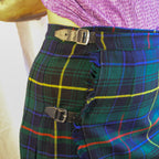 70s wool tartan wrap maxi skirt with buckle straps