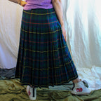 70s wool tartan wrap maxi skirt with buckle straps