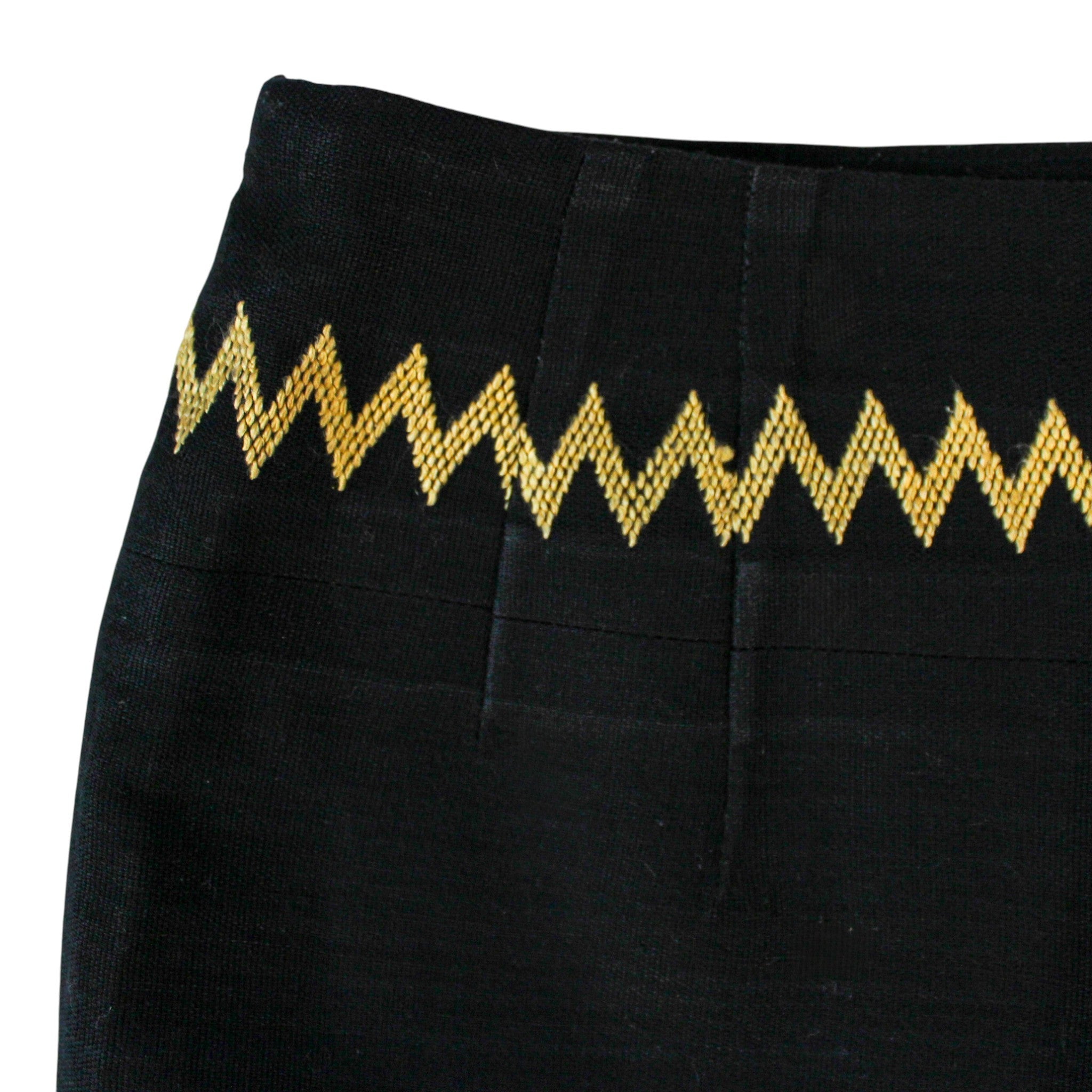 80s black woven mini skirt with geometric trim – xs/s – image 1