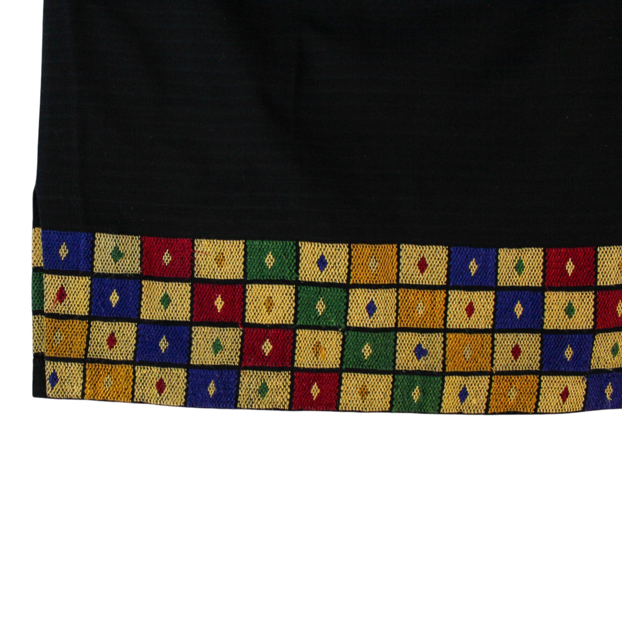 80s black woven mini skirt with geometric trim – xs/s – image 3