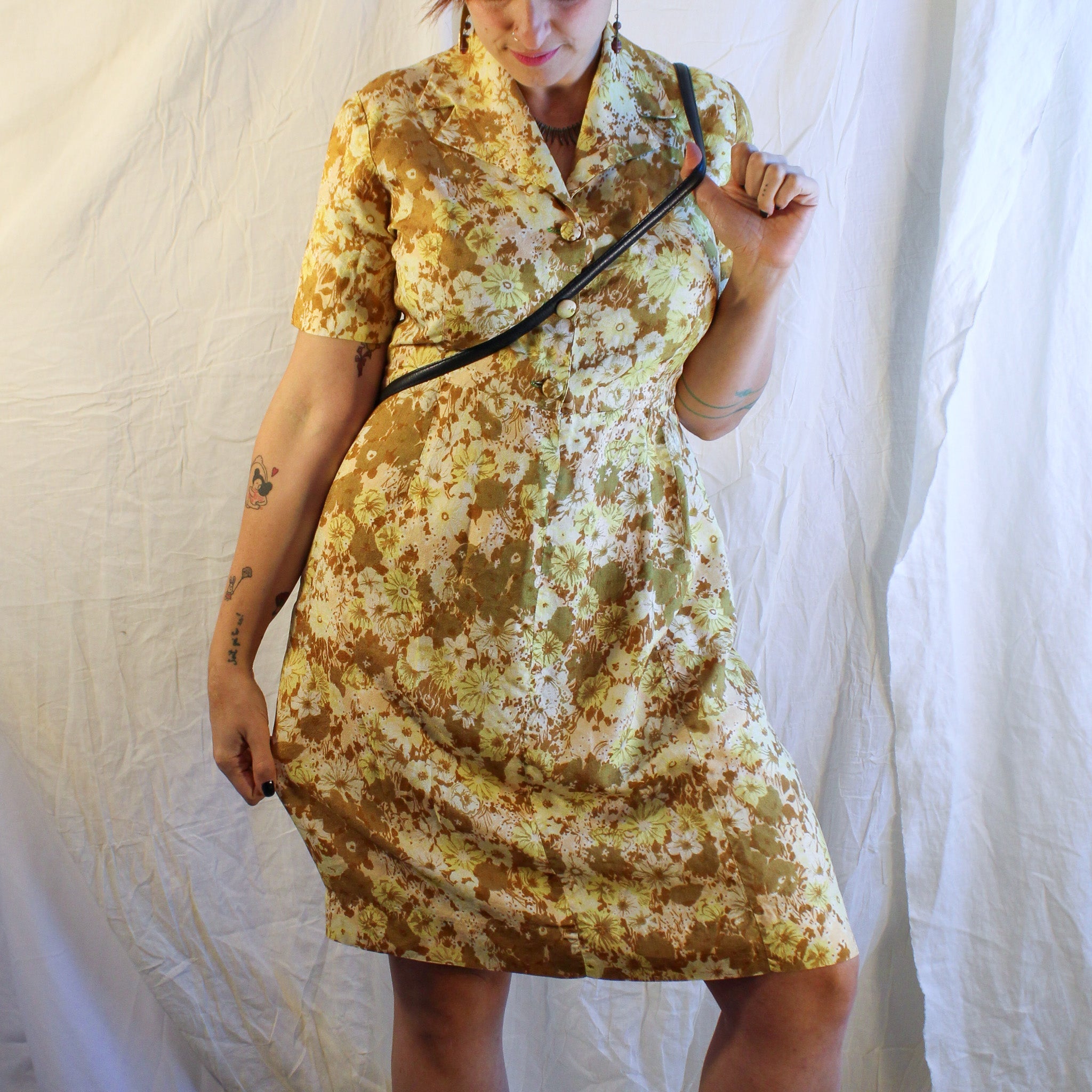 70s yellow floral mode o’day california shirtdress, image 6